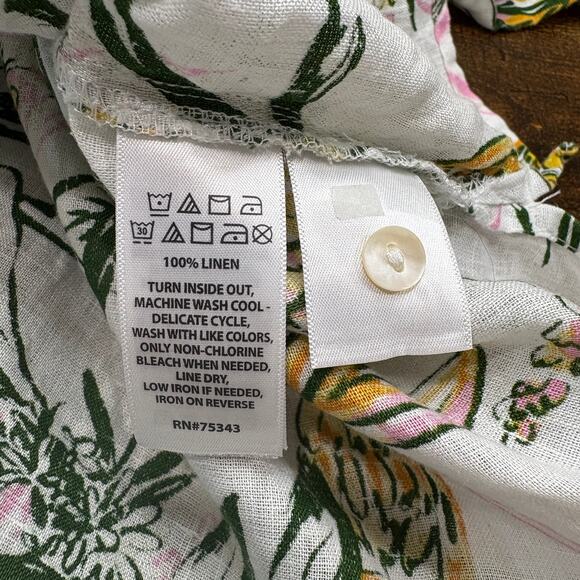 Rachel Zoe Size XL 100% Linen Top Jungle Cheetah Camp Shirt Button Up Tropical - Picture 6 of 9